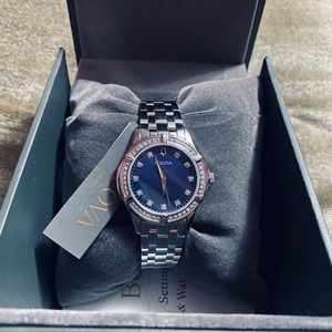 Bulova Blue Pearl Dial Stainless Ladies Watch